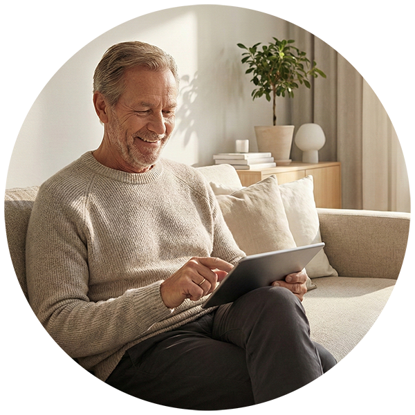 Äldre man bokar IT-hjälp hemma via surfplatta – HemmaSupport Göteborg