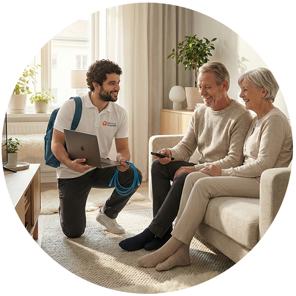 IT-tekniker hjälper nöjda kunder hemma – kundnöjd-garanti från HemmaSupport