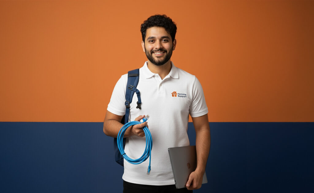 IT-support Göteborg – tekniker från HemmaSupport redo för installation och nätverksarbete