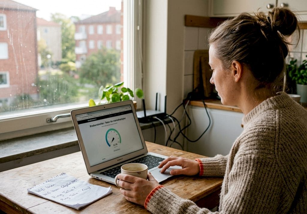 En kvinna försöker ta reda på varför hennes internet är segt hemma.