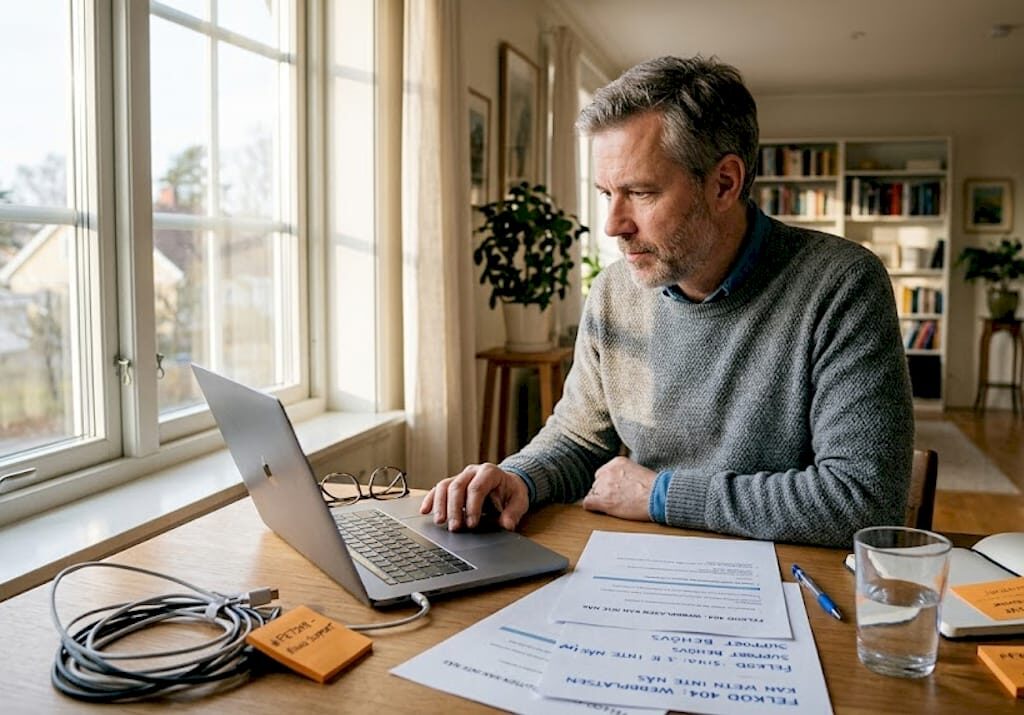 En person bokar IT-support hemifrån via sin dator.