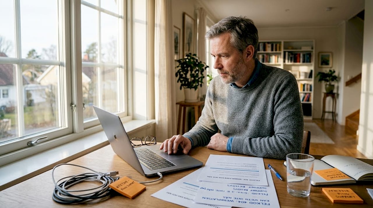 En person bokar IT-support hemifrån via sin dator.