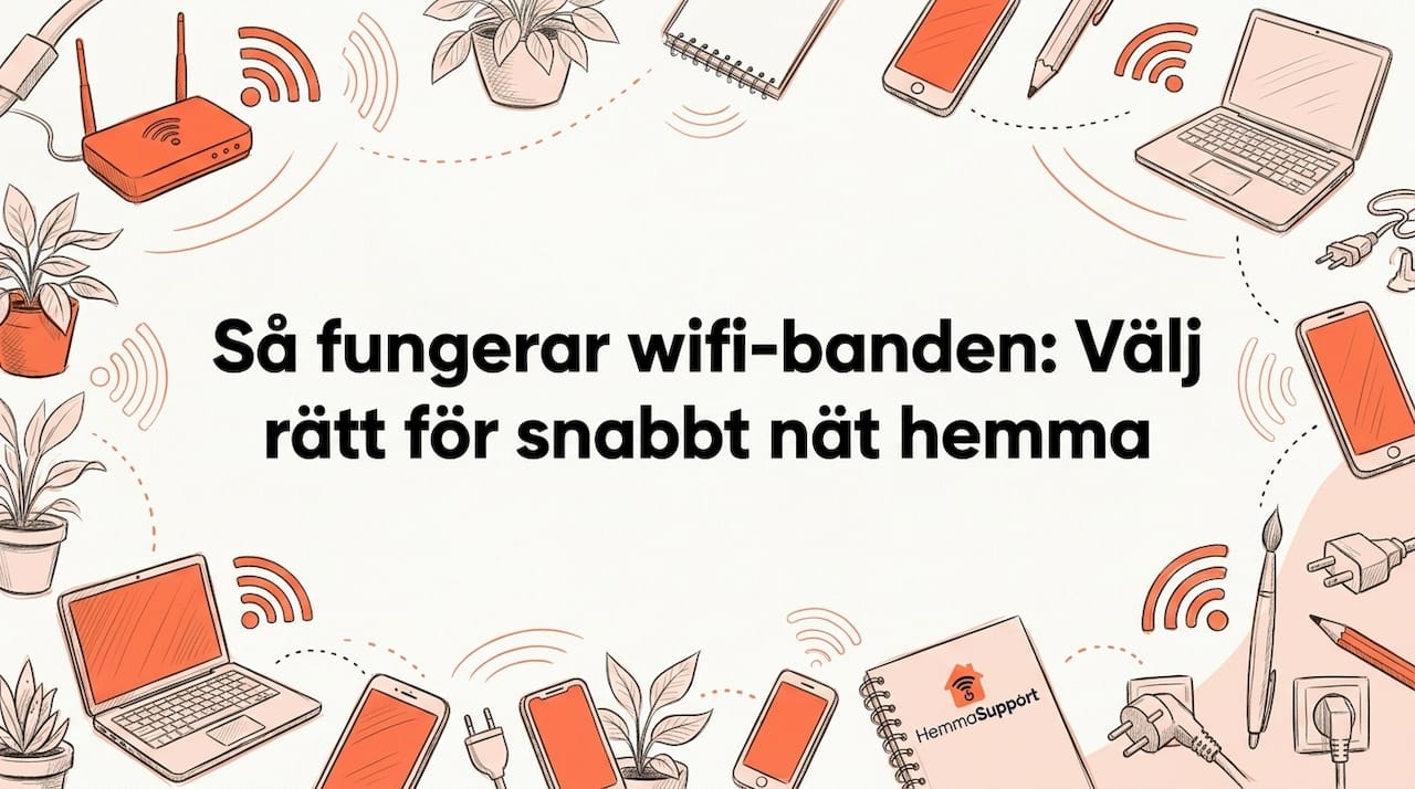 Handritad rubrikskylt med inslag av wifi och digitala detaljer