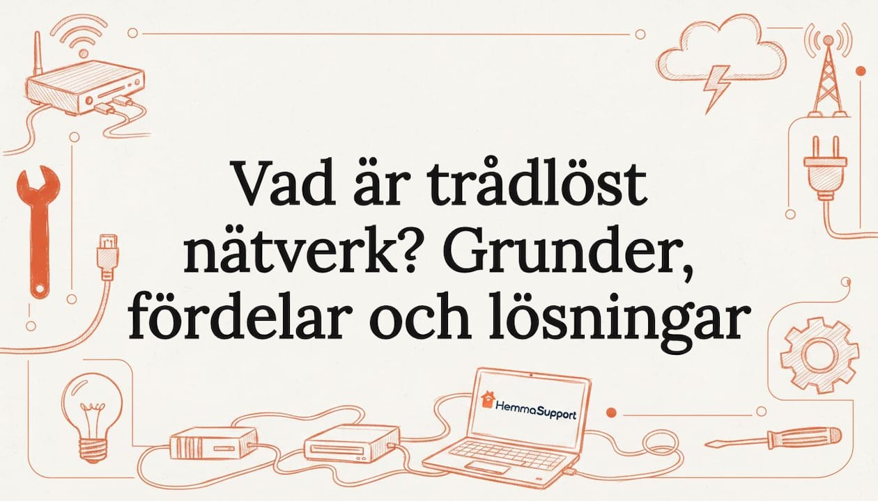 Illustration med dekorativ titel och inslag av wifi- och nätverkssymboler