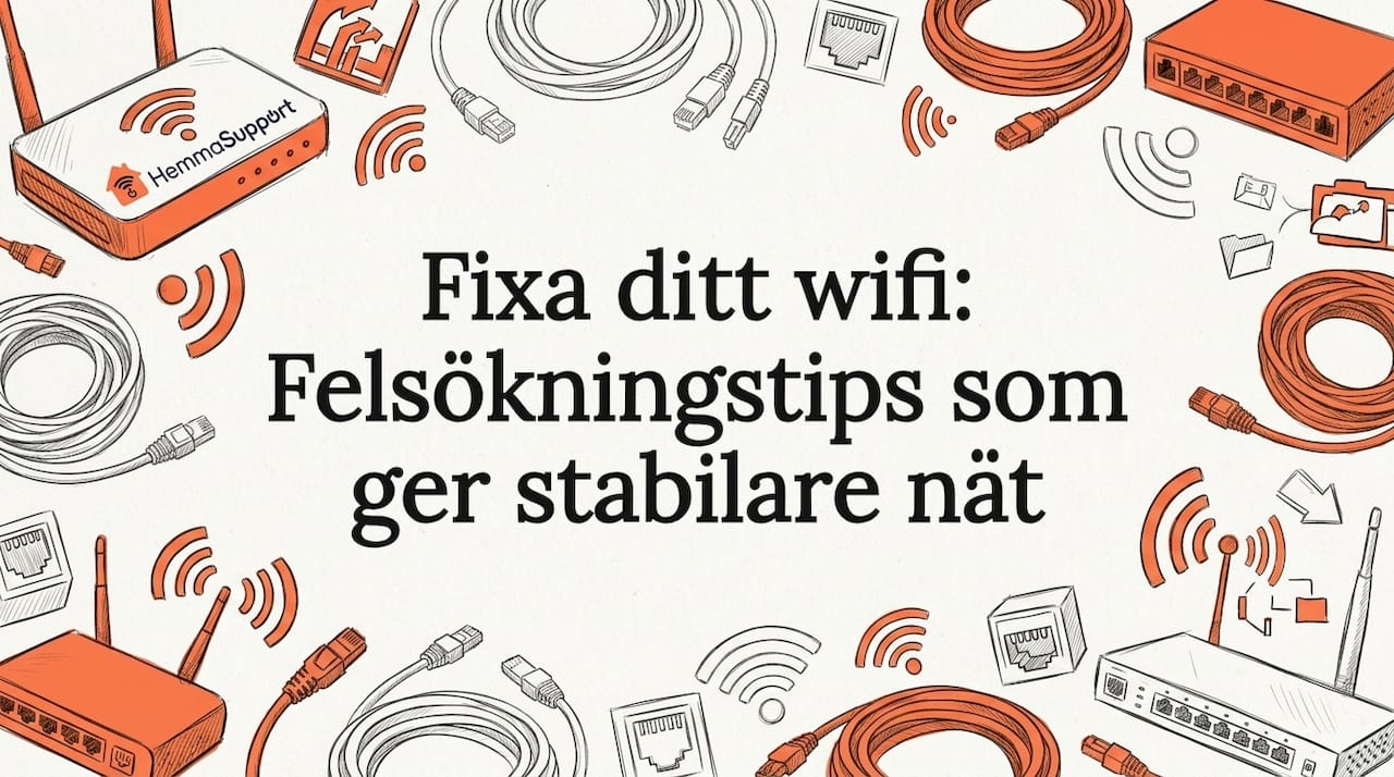 Illustration med dekorativ rubrik för wifi-felsökning