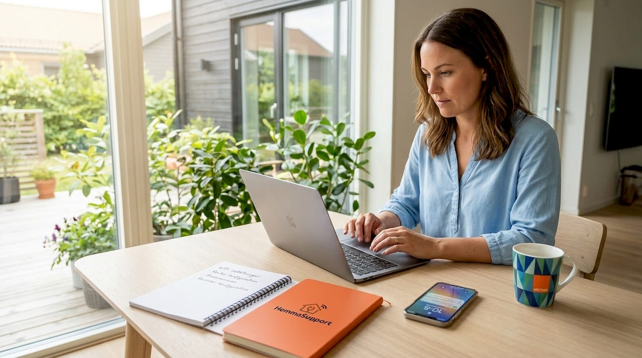 Yrkesverksam kvinna som jobbar hemifrån vid sin laptop