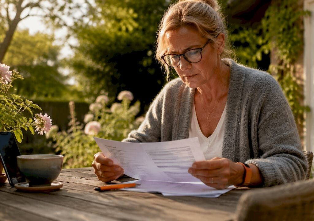 En person som sitter hemma och går igenom sina inställningar för e-post.