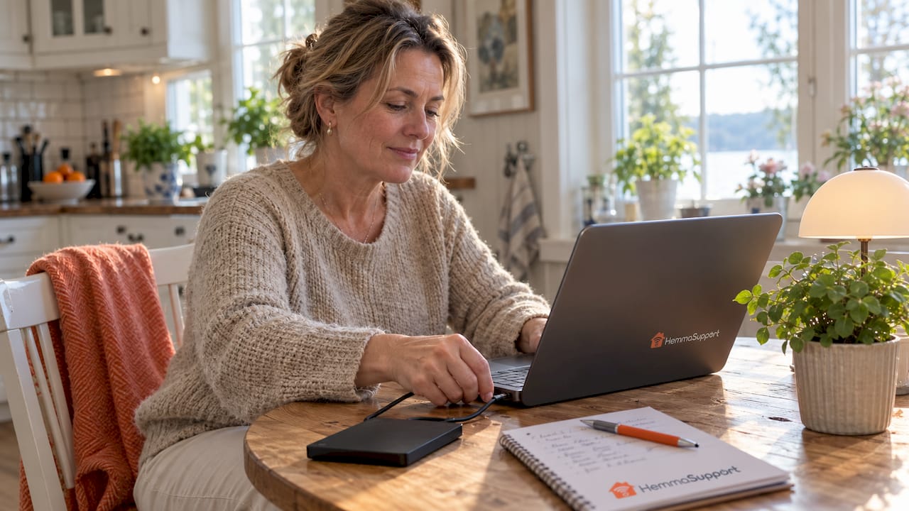 En person ansluter en extern hårddisk till datorn.