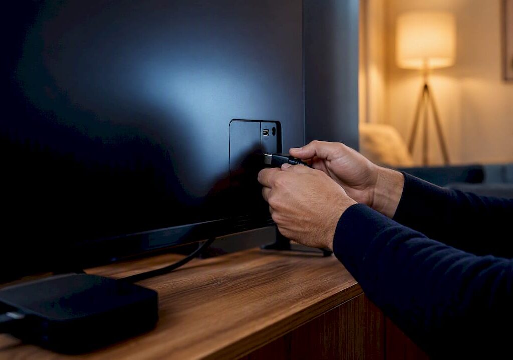 Svart TV-skärm med HDMI-anslutning