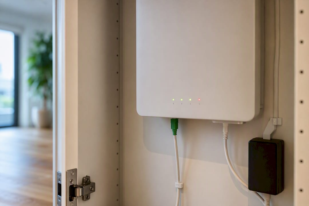 Fiberbox med synliga statuslampor