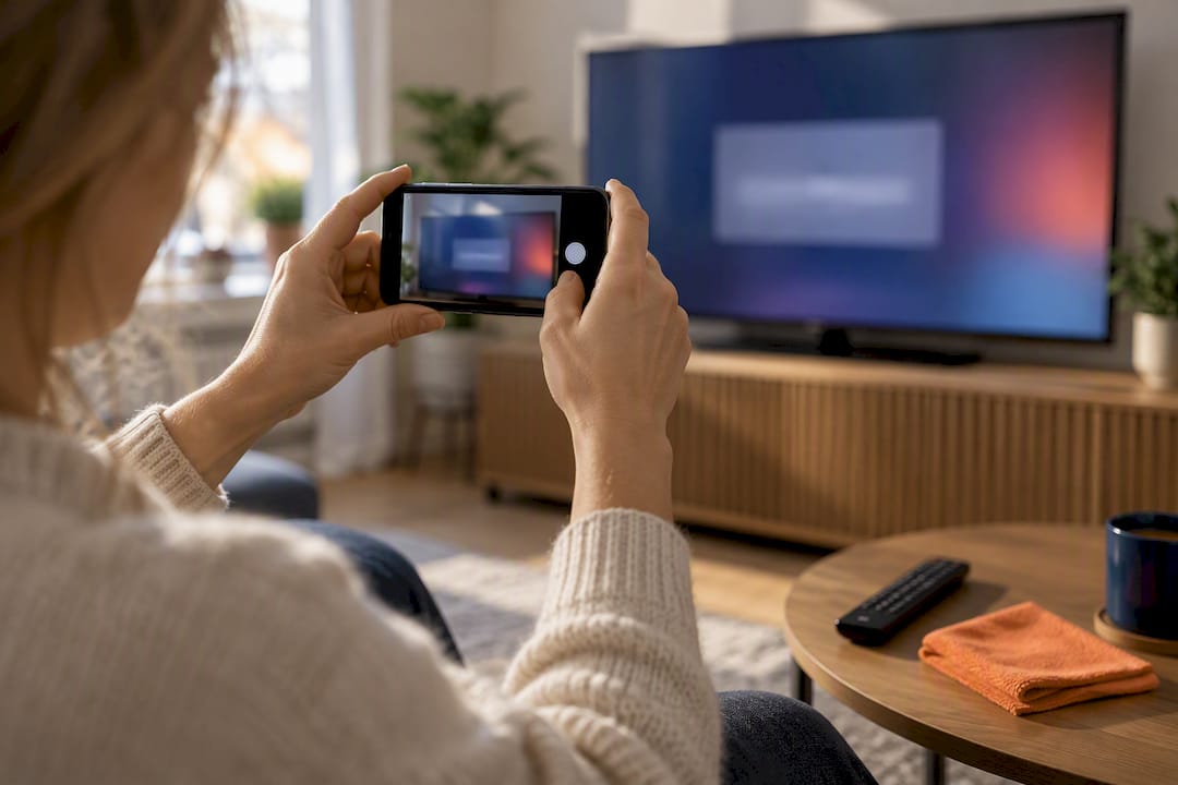 Mobilfoto av felaktig bild på TV-skärm