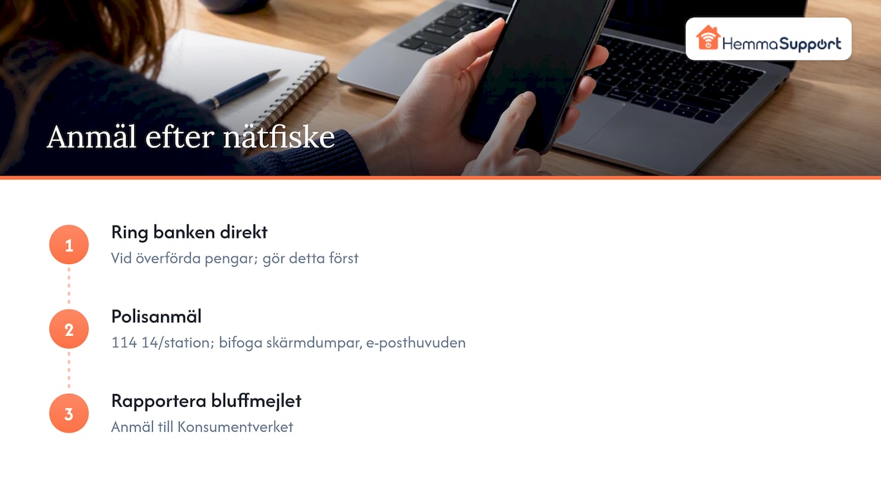 Steg för att anmäla nätfiske och spara bevis